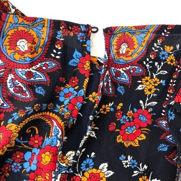 New H&M Paisley Floral Print Ruffle Trim Peplum Blouse Navy Multi Size 2 - Picture 14 of 16
